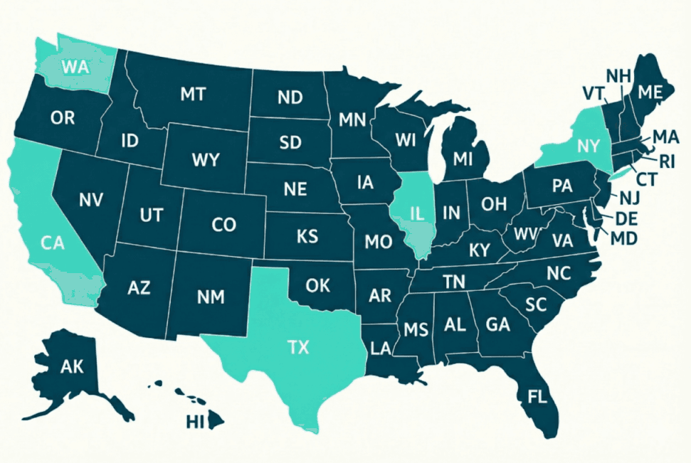 US Map 5 Popular States for CPA